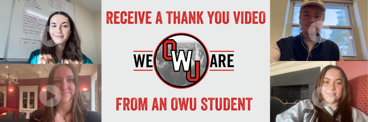 Photos of 4 students making thank you videos Photos of 4 students making thank you videos