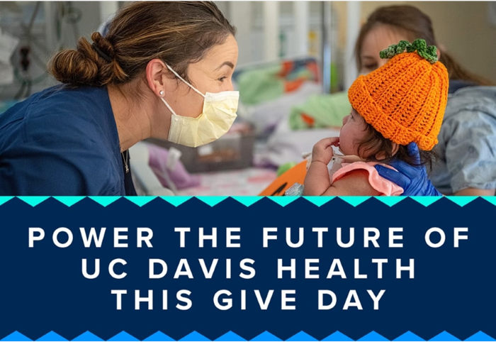 A nurse with a mask connects with a child patient wearing an orange hat.