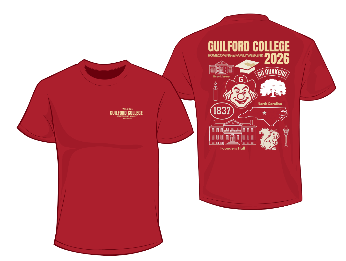 Guilford College Homecoming 2026 burgundy T-shirt