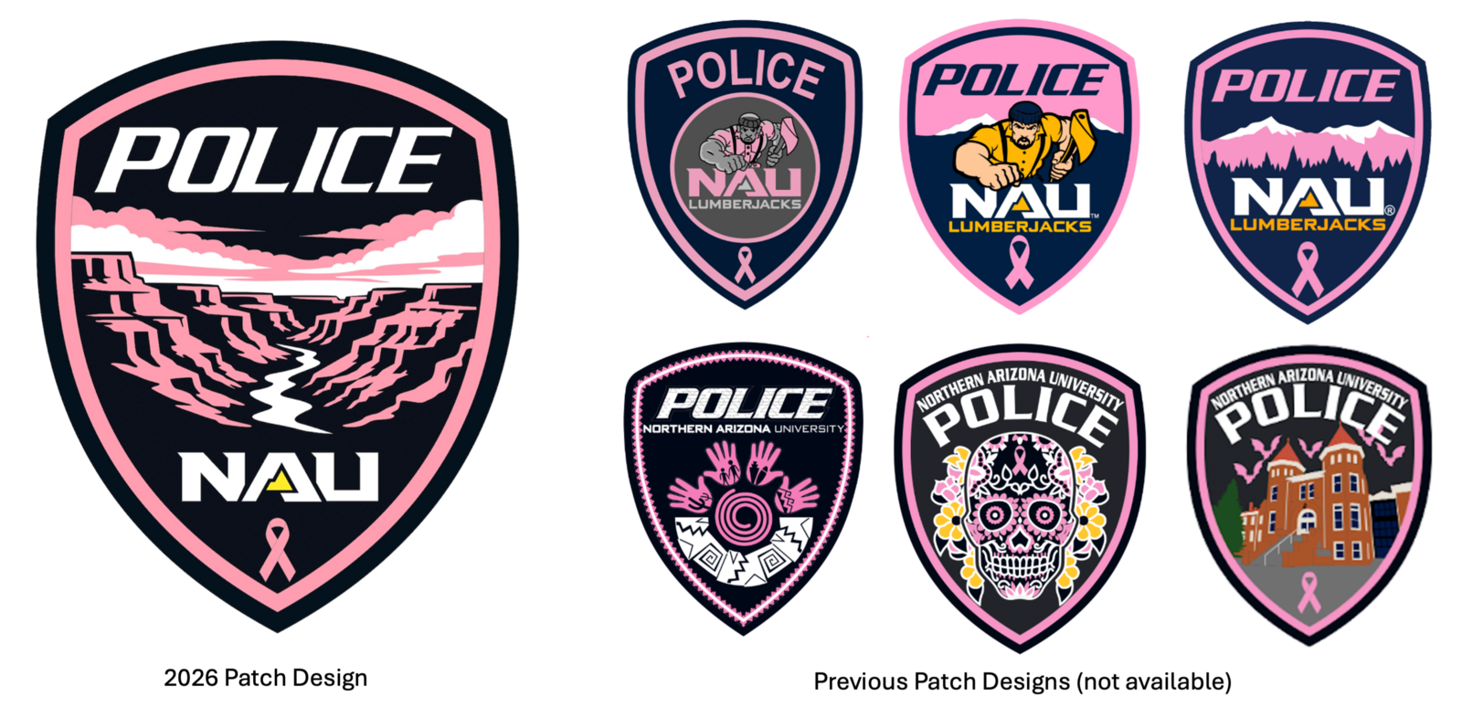 Image of the 2026 patch design featuring the Grand Canyon. The previous 6 patch designs are to the right. Image of the 2026 patch design featuring the Grand Canyon. The previous 6 patch designs are to the right.