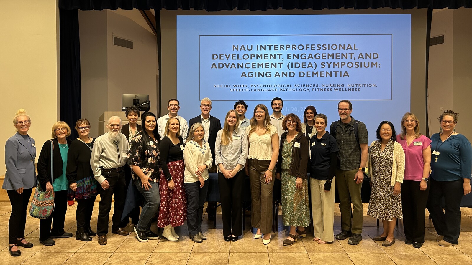 A group of NAU students and staff pose at the NAU Interprofessional Development, Engagement, and Advancement (IDEA) Symposium. A group of NAU students and staff pose at the NAU Interprofessional Development, Engagement, and Advancement (IDEA) Symposium.