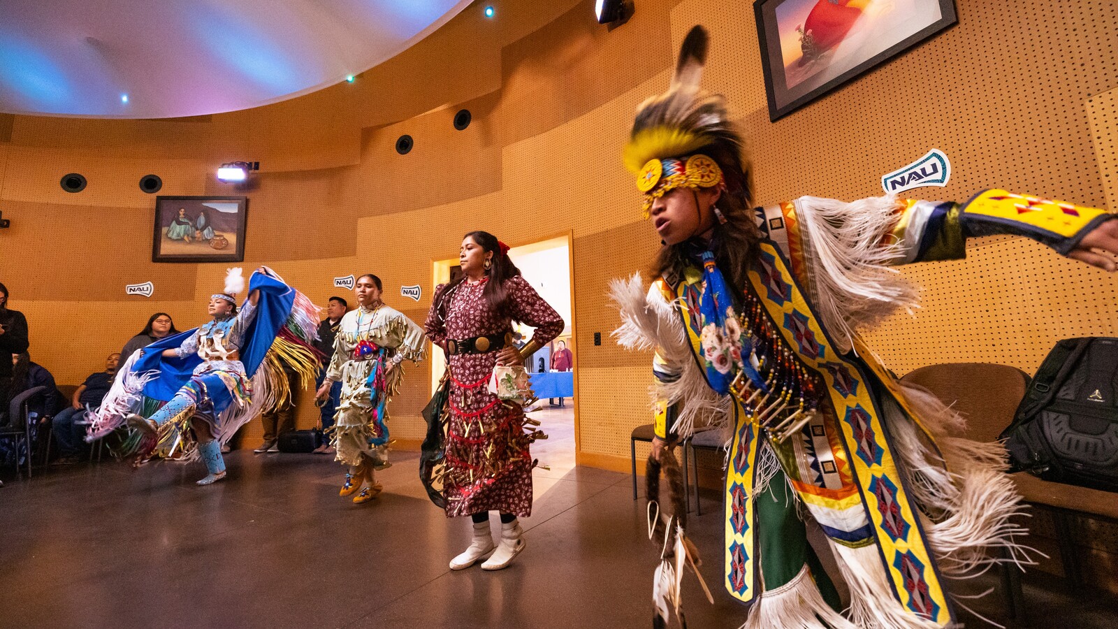 Performers dance during a cultural event at the Center for Native American and Indigenous Futures.