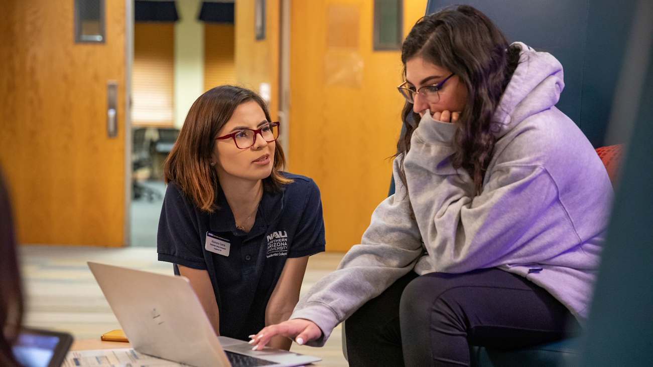 An NAU student receives assistance in the Lumberjack CARE Center. 