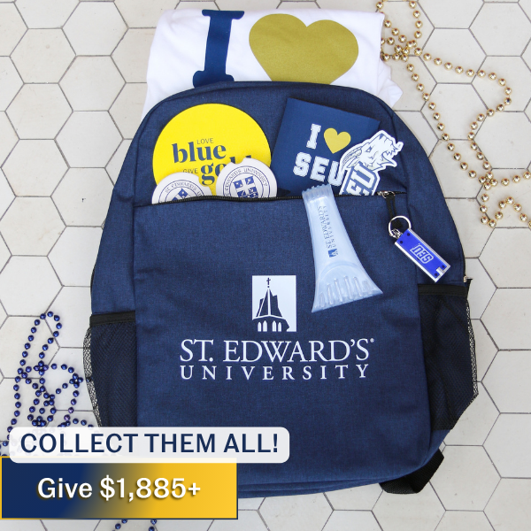 St. Ed's backpack filled with all LBGG swag items.
